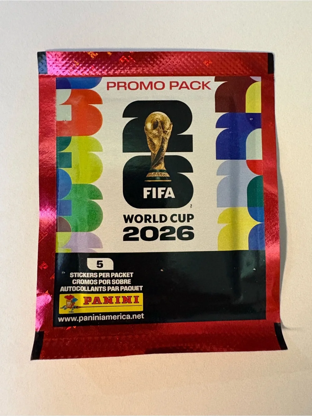 2026 FIFA World Cup Panini Sticker Promo Pack. 5 Stickers Per Pack. 7 Packs Per